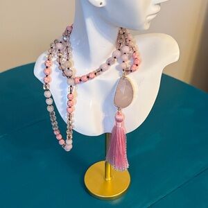MALA Rose Quartz Pink Beaded Necklace with Tassel